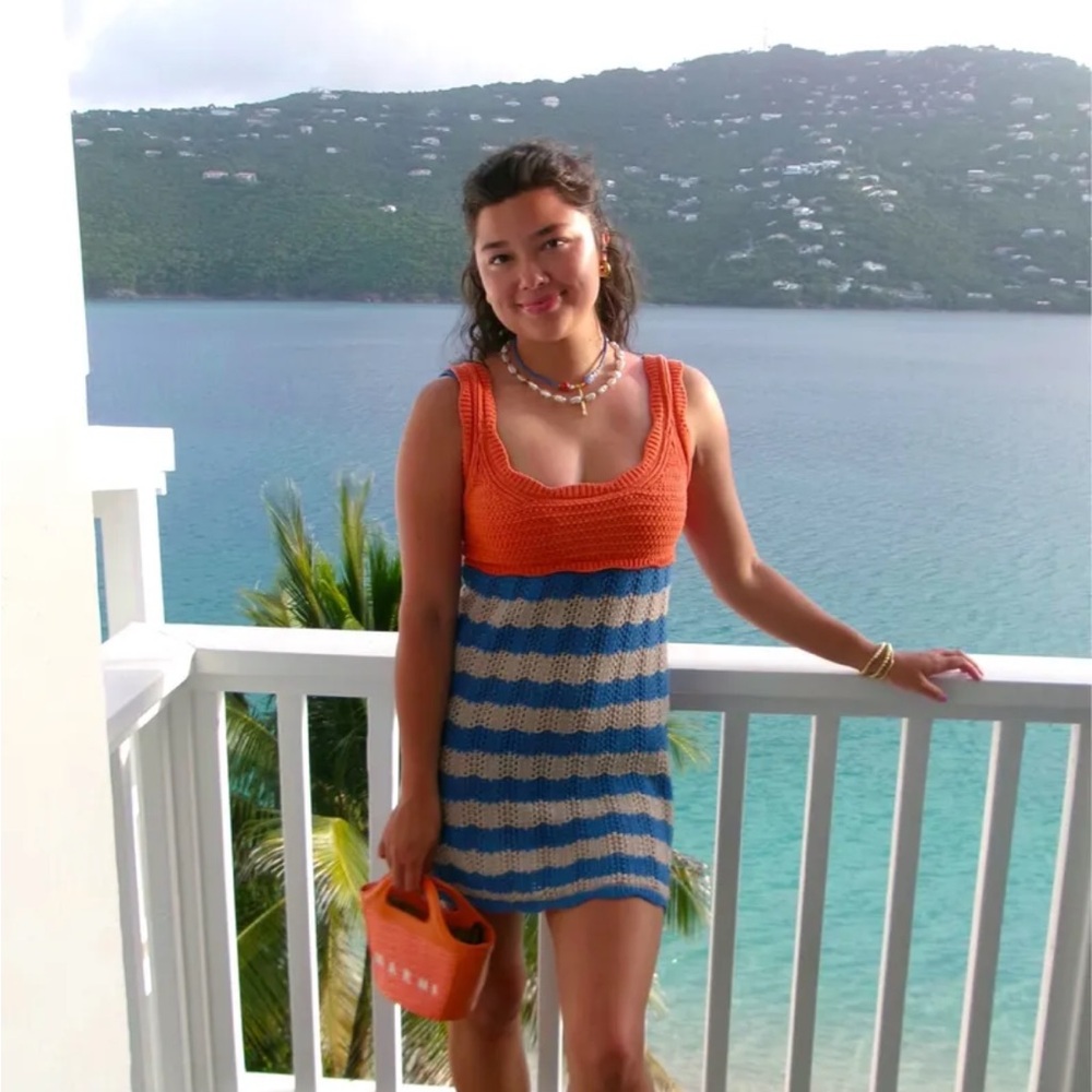ZARA Orange and Blue Striped Crochet Dress